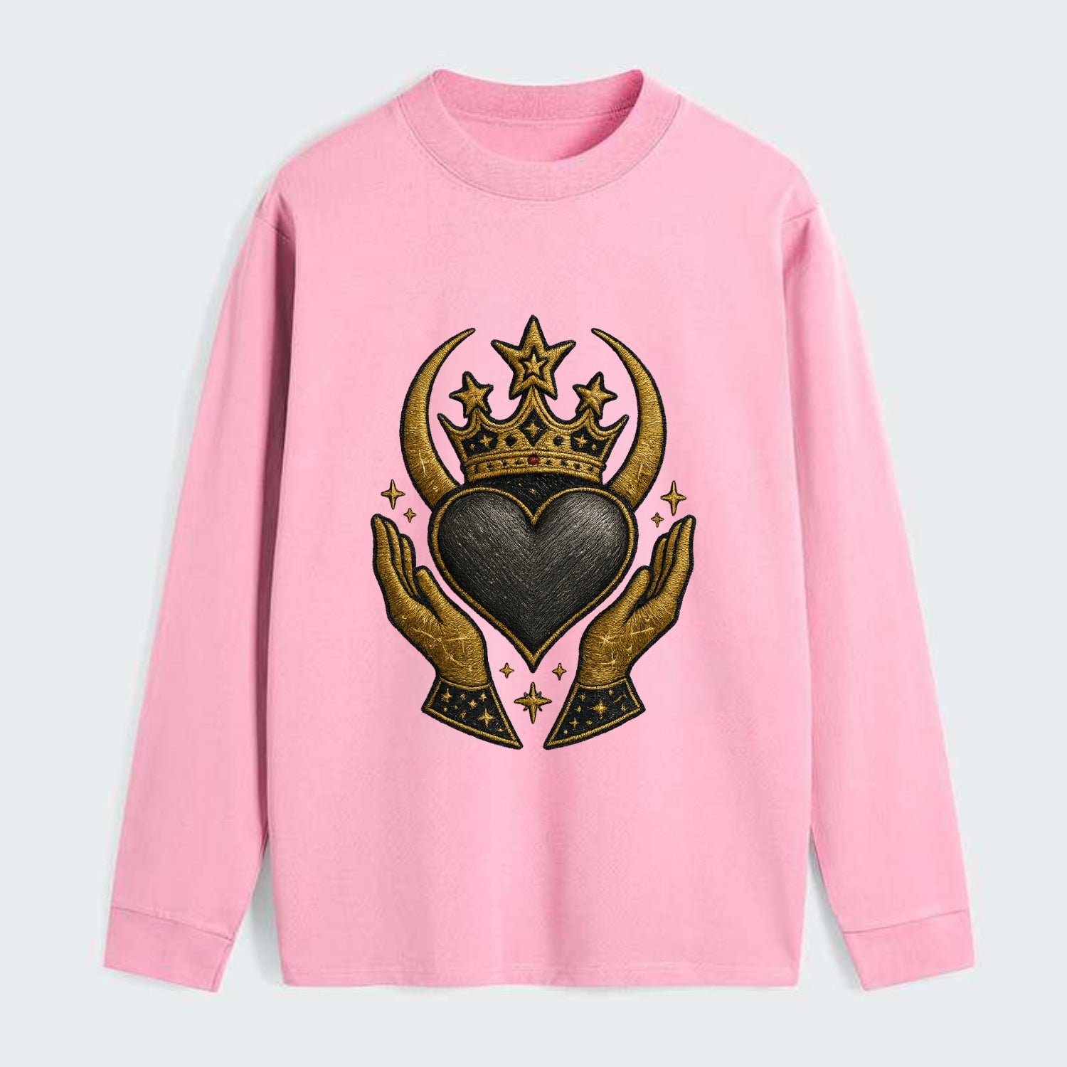 Celtic knot crown with woven strands merging into copper hands - Classic Long Sleeve Shirt - Pink