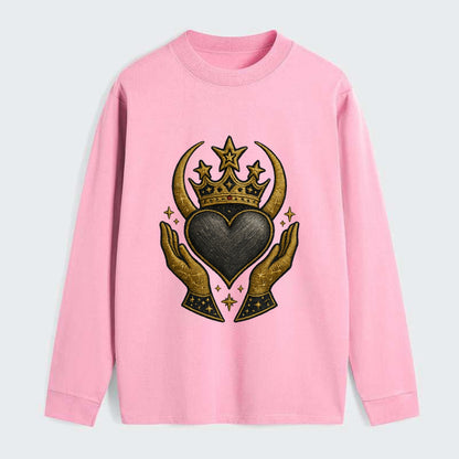 Celtic knot crown with woven strands merging into copper hands - Classic Long Sleeve Shirt - Pink