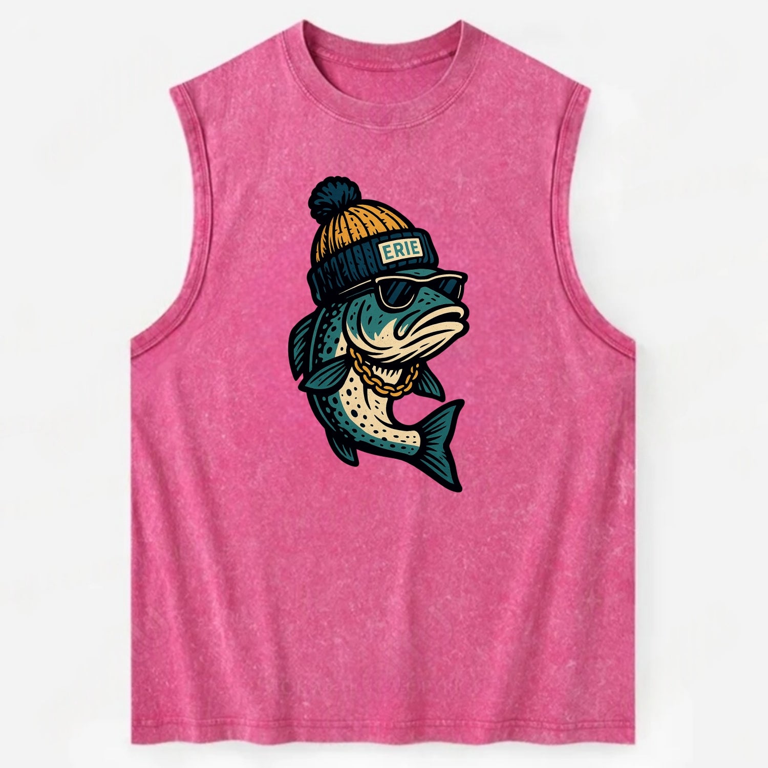 Erie Lake Trout wearing Erie beanie with - Vintage Washed Tank - Pink