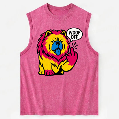 Chow Chow with lion mane and blue-black tongue, fluffy dignified paw up with - Vintage Washed Tank - Pink