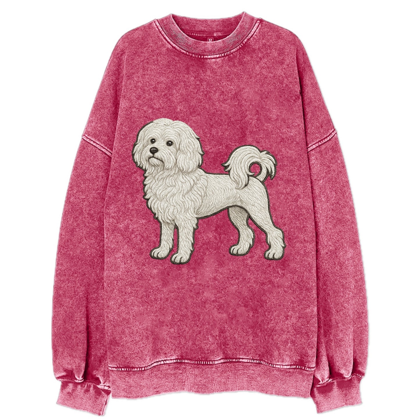 Löwchen - Little Lion Dog white embroidered pose - Vintage Sweatshirt - Pink