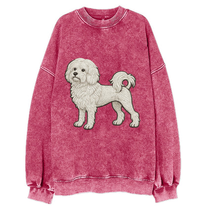 Löwchen - Little Lion Dog white embroidered pose - Vintage Sweatshirt - Pink