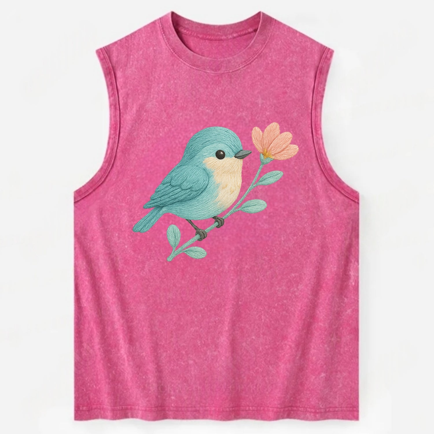 Aqua Chickadee - Vintage Washed Tank - Pink