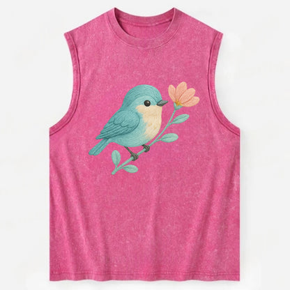 Aqua Chickadee - Vintage Washed Tank - Pink