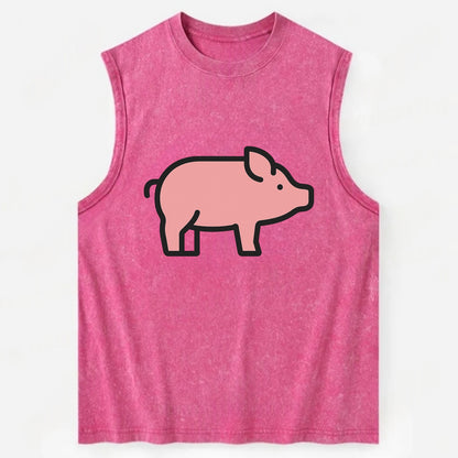 Pig - Pink farm pig flat side profile - Vintage Washed Tank - Pink