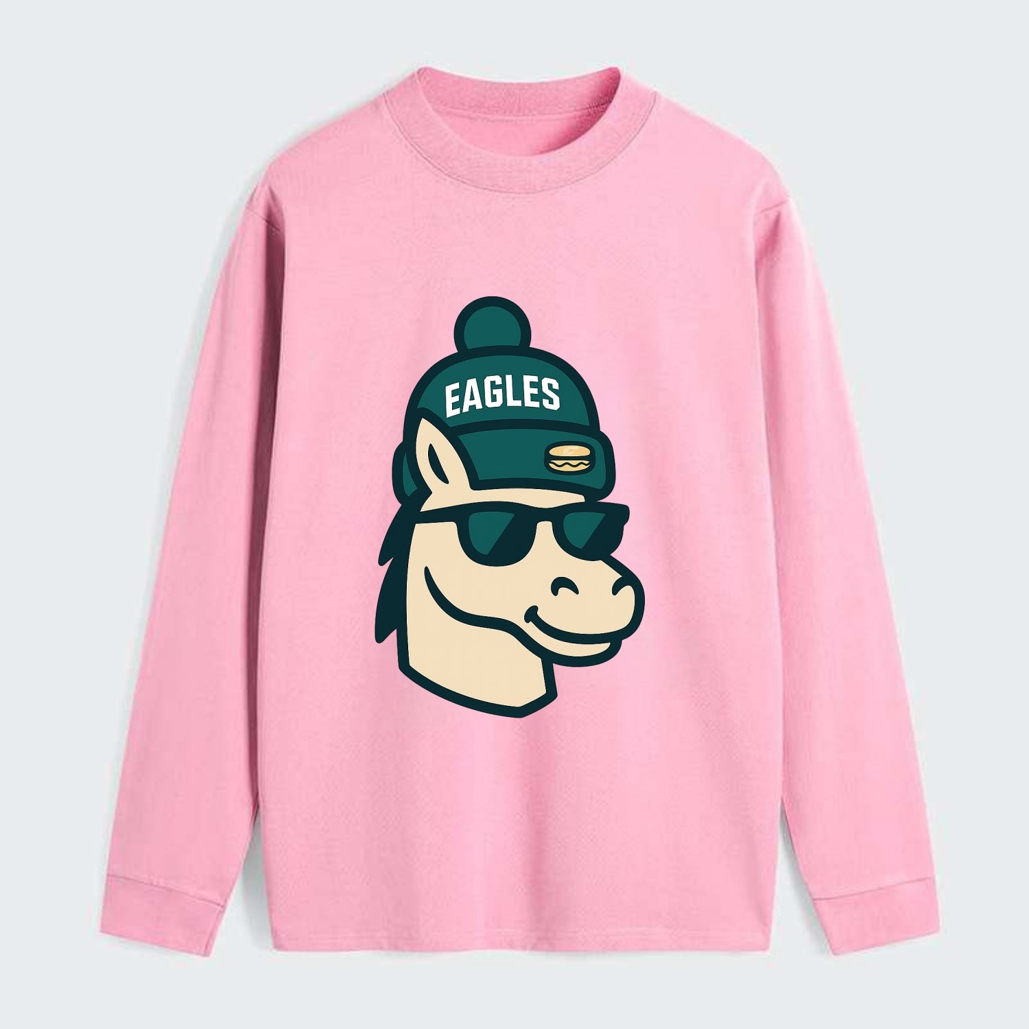 Philadelphia Horse wearing Eagles beanie with cheesesteak patch and - Classic Long Sleeve Shirt - Pink