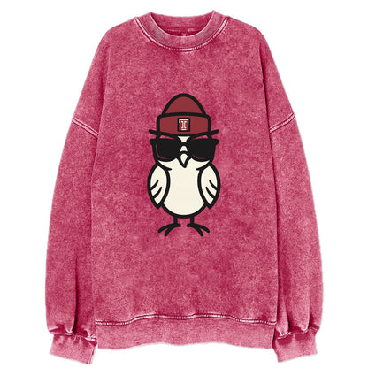 Philadelphia Owl wearing Temple beanie with T patch - Vintage Sweatshirt - Pink