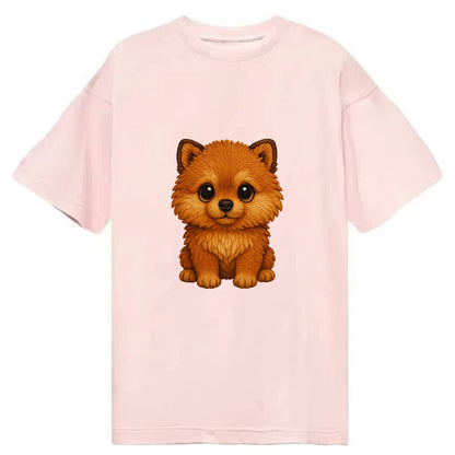 Baby Pomeranian Puppy - fluffy orange ball, fox face, tiny body, bright eyes, - Classic T-shirt - Pink