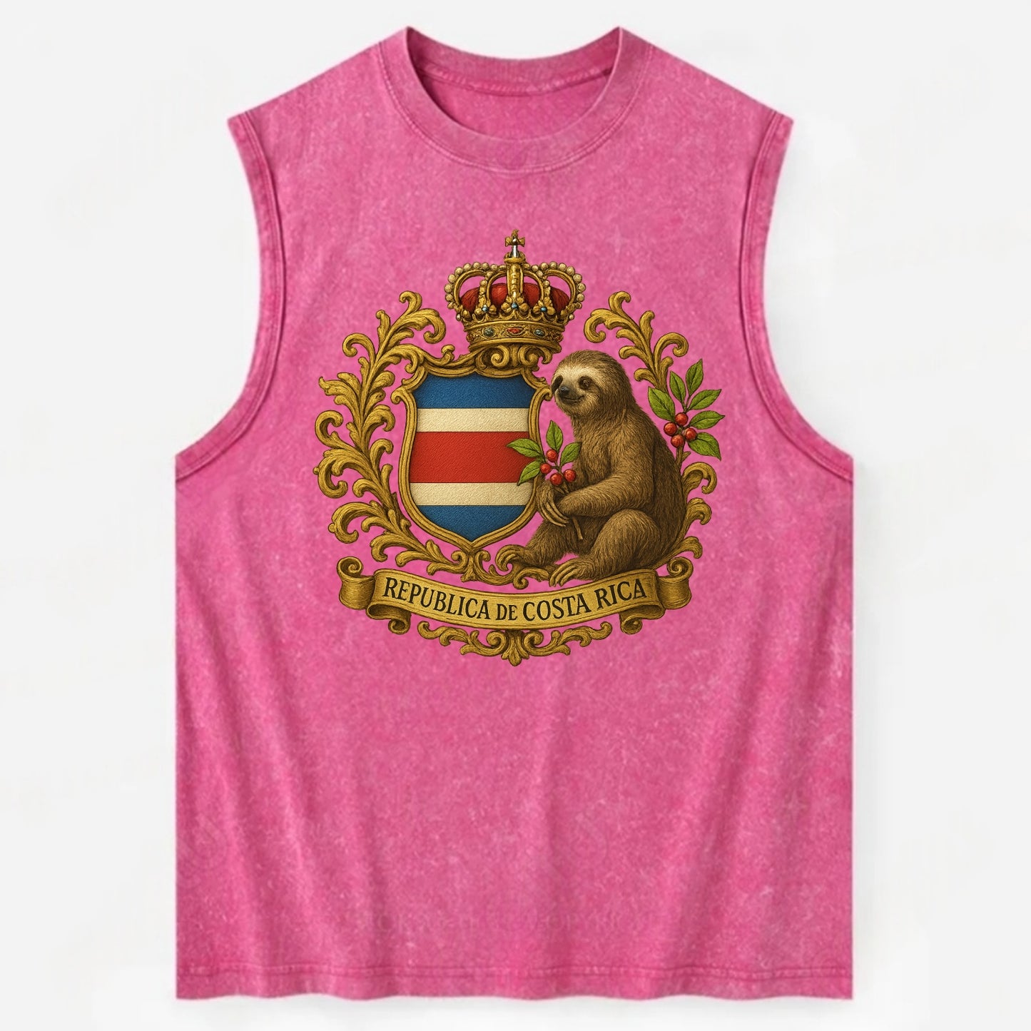 Costa Rica Sloth Emblem  - Vintage Washed Tank - Pink