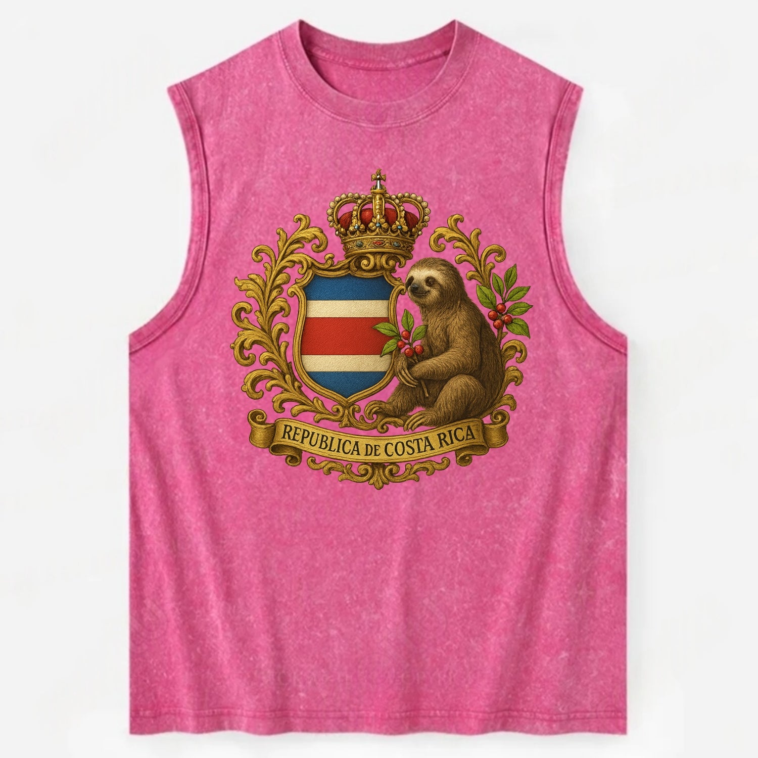 Costa Rica Sloth Emblem  - Vintage Washed Tank - Pink