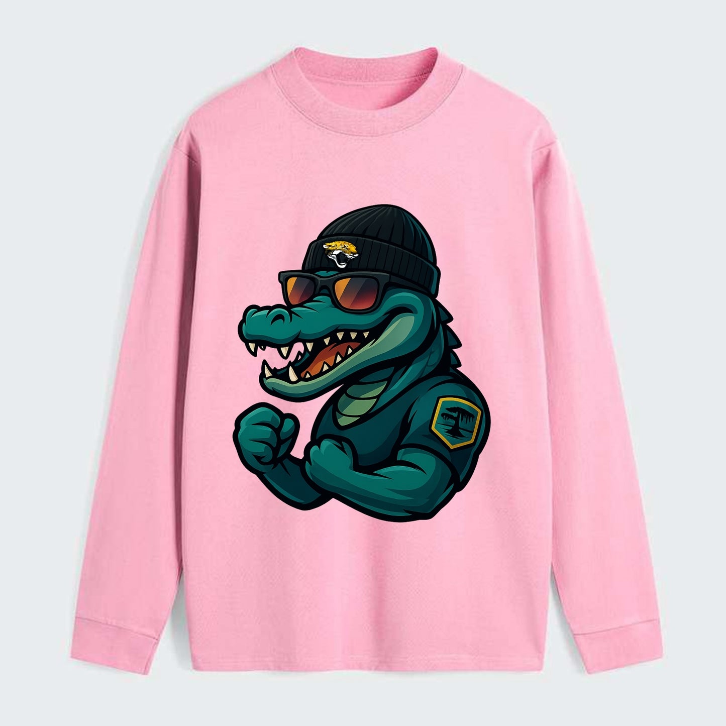 Jacksonville Alligator wearing Jaguars beanie with swamp patch and - Classic Long Sleeve Shirt - Pink