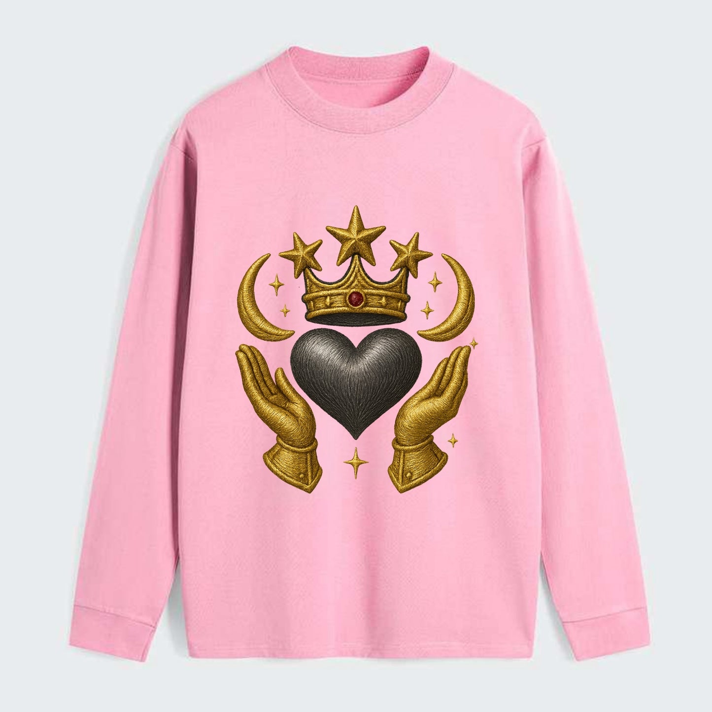 Sun goddess crown radiating golden rays over a midnight heart with - Classic Long Sleeve Shirt - Pink