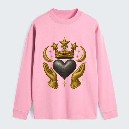 Sun goddess crown radiating golden rays over a midnight heart with - Classic Long Sleeve Shirt - Pink
