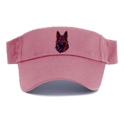 Alert German Shepherd with cyber circuit patterns in the fur, neon orange and black flows, - Visor - Pink