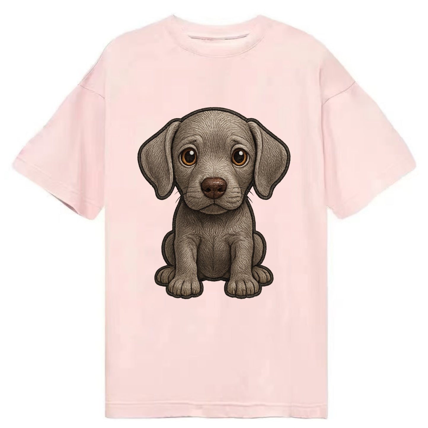 Baby Weimaraner Puppy - silver-gray coat, amber eyes, sleek body, front-facing, - Classic T-shirt - Pink