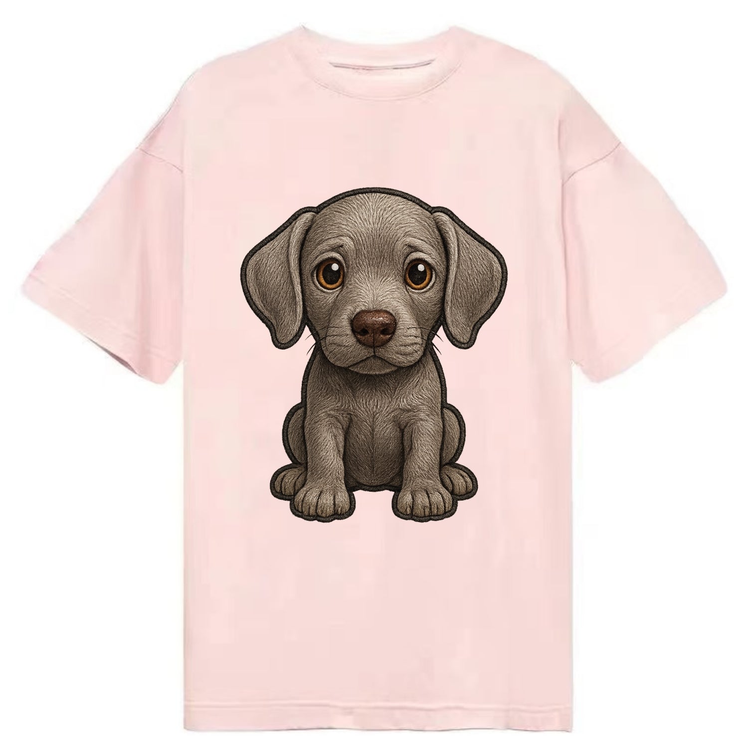 Baby Weimaraner Puppy - silver-gray coat, amber eyes, sleek body, front-facing, - Classic T-shirt - Pink