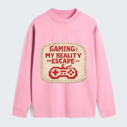 GAMING: MY REALITY ESCAPE - red game escape - red - gaming reality - Classic Long Sleeve Shirt - Pink