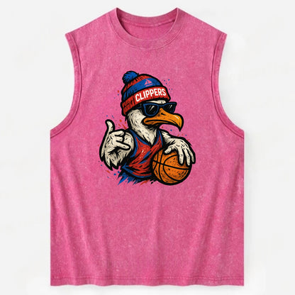 LA Seagull wearing Clippers red white and blue beanie with ship patch and - Vintage Washed Tank - Pink