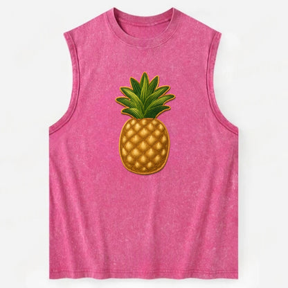PINEAPPLE CROWN - tropical fruit in yellow and green , hospitality - Vintage Washed Tank - Pink