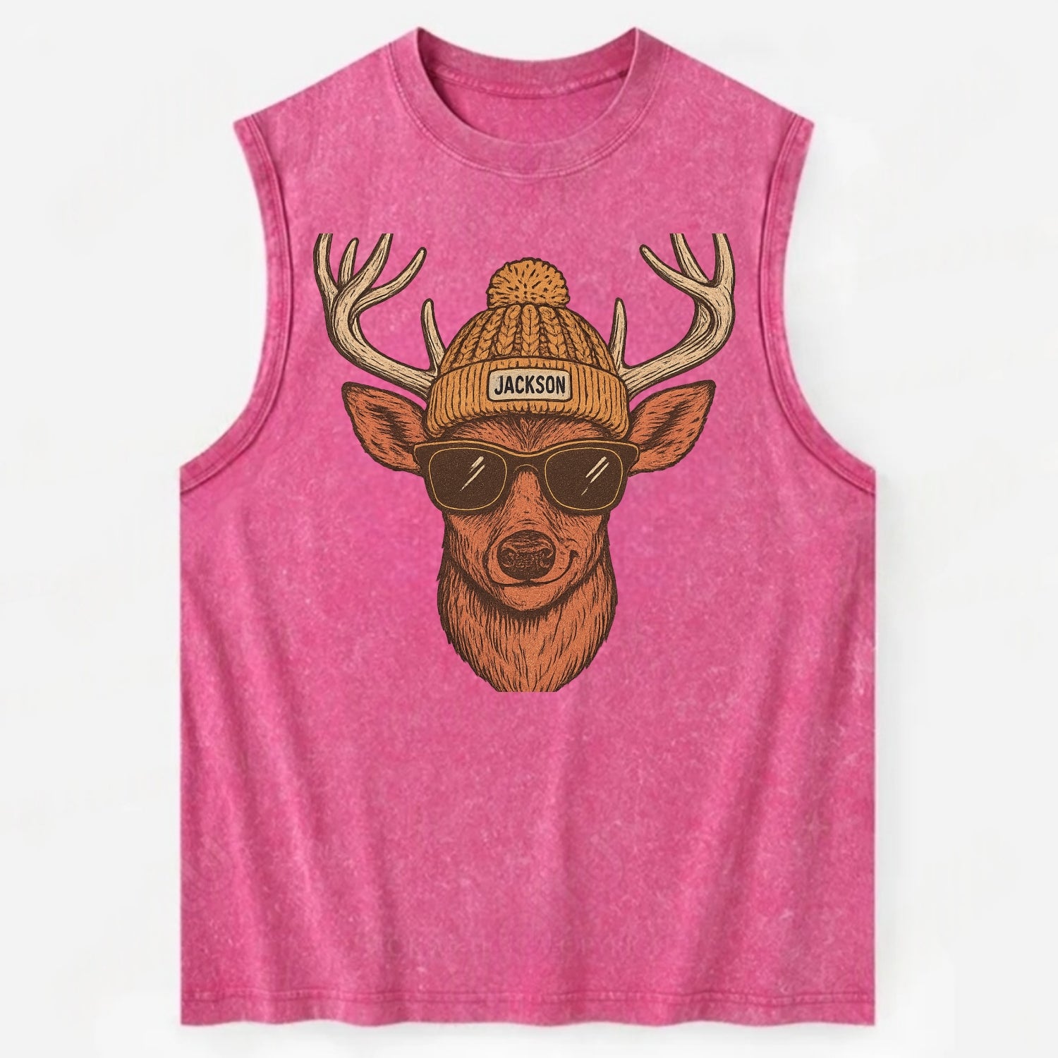 Mississippi White-tailed Deer wearing Jackson beanie with pom pom and - Vintage Washed Tank - Pink