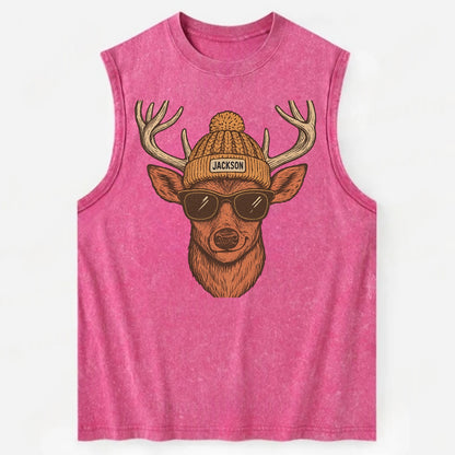 Mississippi White-tailed Deer wearing Jackson beanie with pom pom and - Vintage Washed Tank - Pink