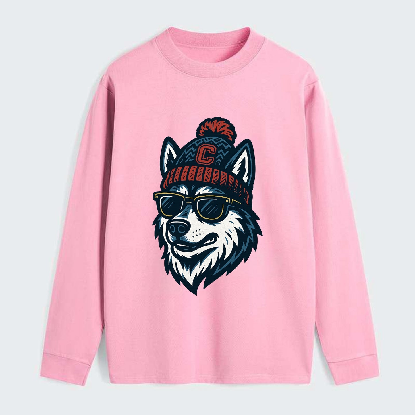 Storrs Husky wearing UConn beanie with C patch - Classic Long Sleeve Shirt - Pink