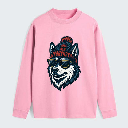 Storrs Husky wearing UConn beanie with C patch - Classic Long Sleeve Shirt - Pink