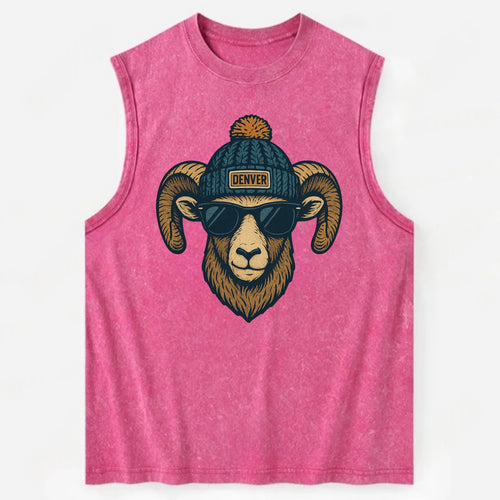 Colorado Rocky Mountain Bighorn Sheep wearing Denver beanie with pom pom and - Vintage Washed Tank