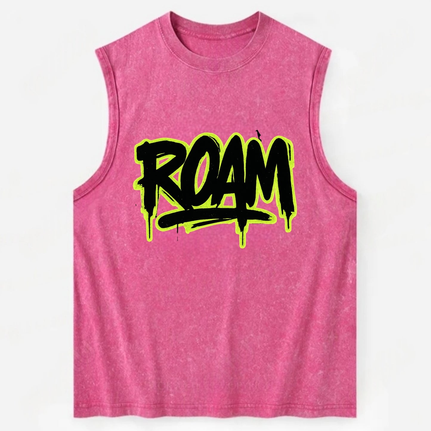 Bold typography design - "ROAM" - wander freely, no destination needed - Vintage Washed Tank - Pink