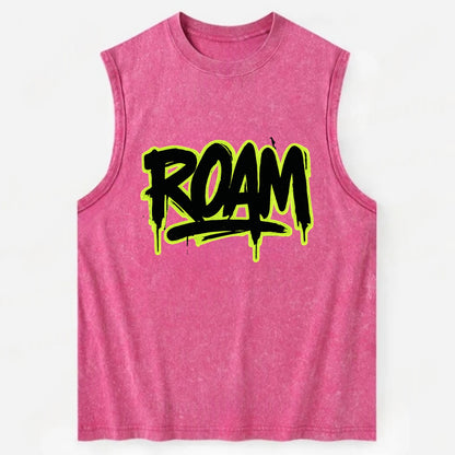 Bold typography design - "ROAM" - wander freely, no destination needed - Vintage Washed Tank - Pink