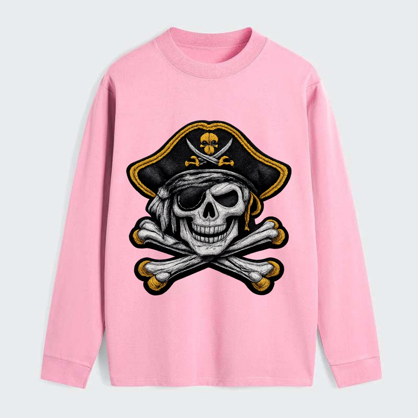 PIRATE SKULL - Jolly Roger skull in black and white , pirate - Classic Long Sleeve Shirt - Pink