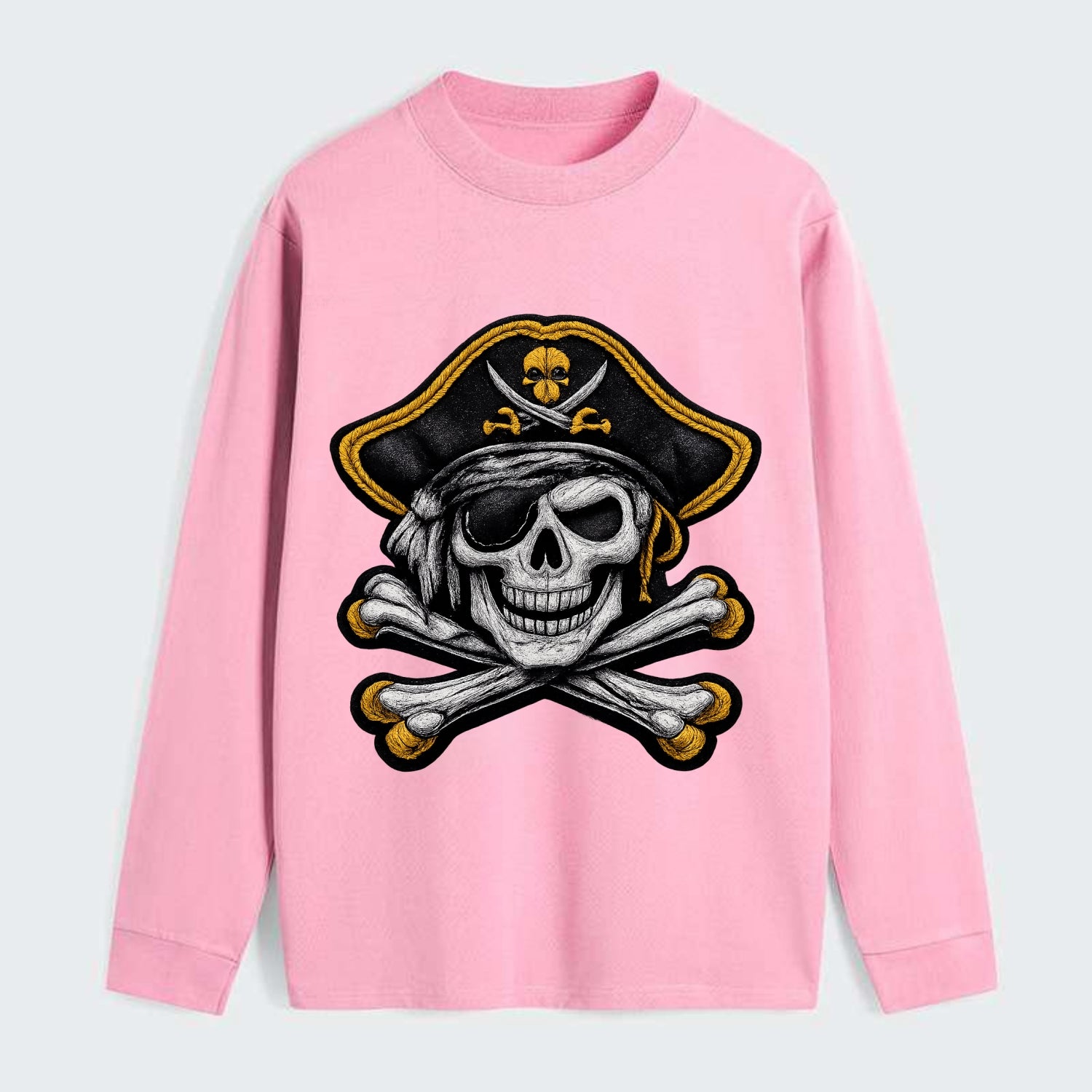 PIRATE SKULL - Jolly Roger skull in black and white , pirate - Classic Long Sleeve Shirt - Pink