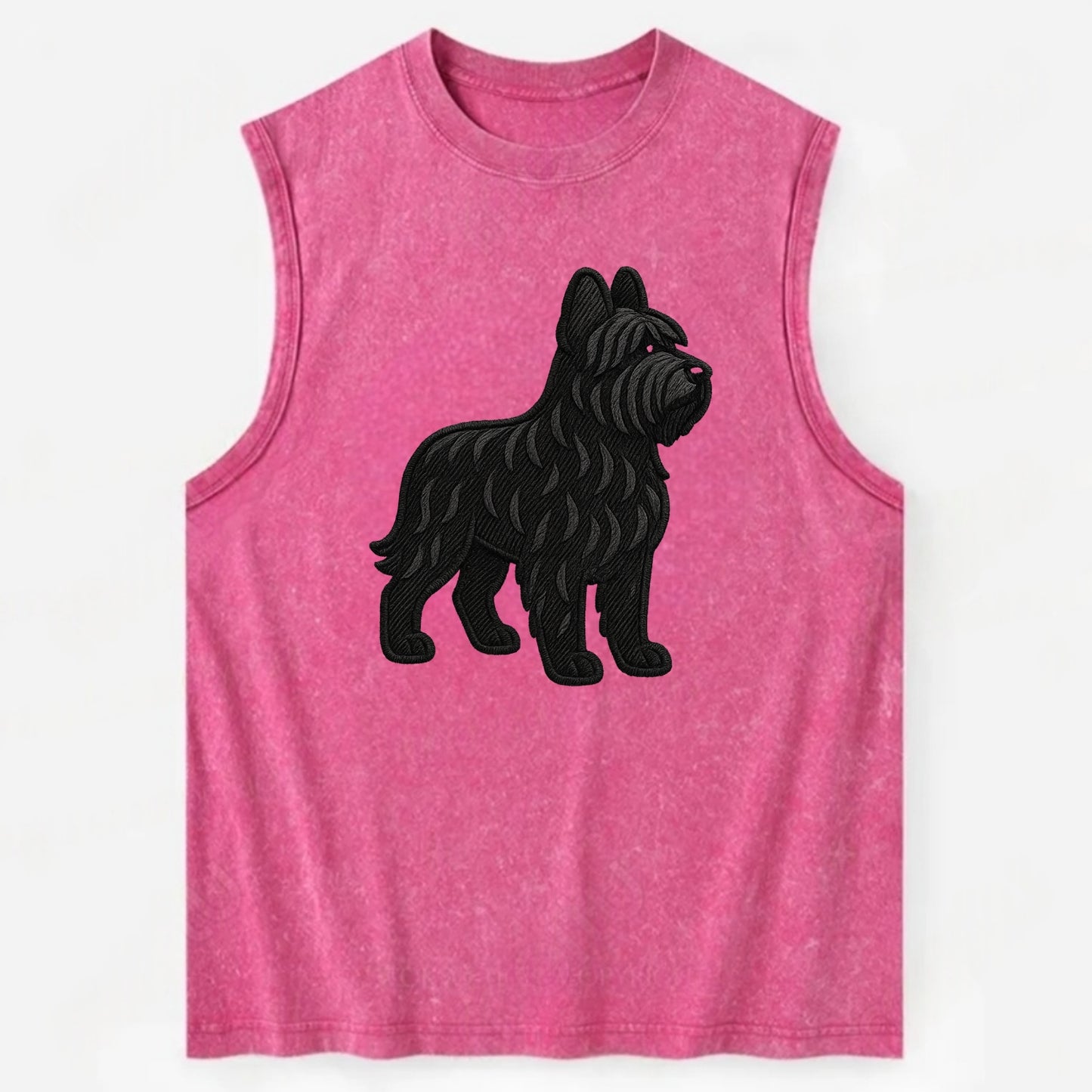 Briard - Black wavy coat embroidered herding pose - Vintage Washed Tank - Pink
