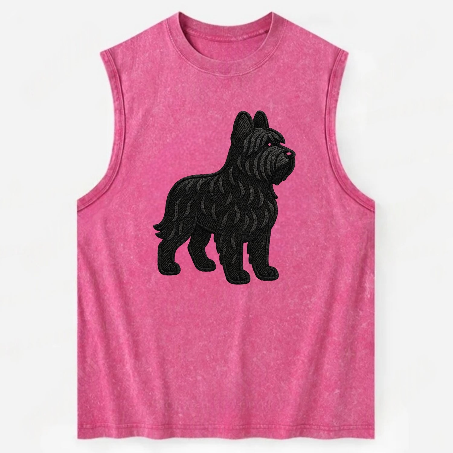 Briard - Black wavy coat embroidered herding pose - Vintage Washed Tank - Pink