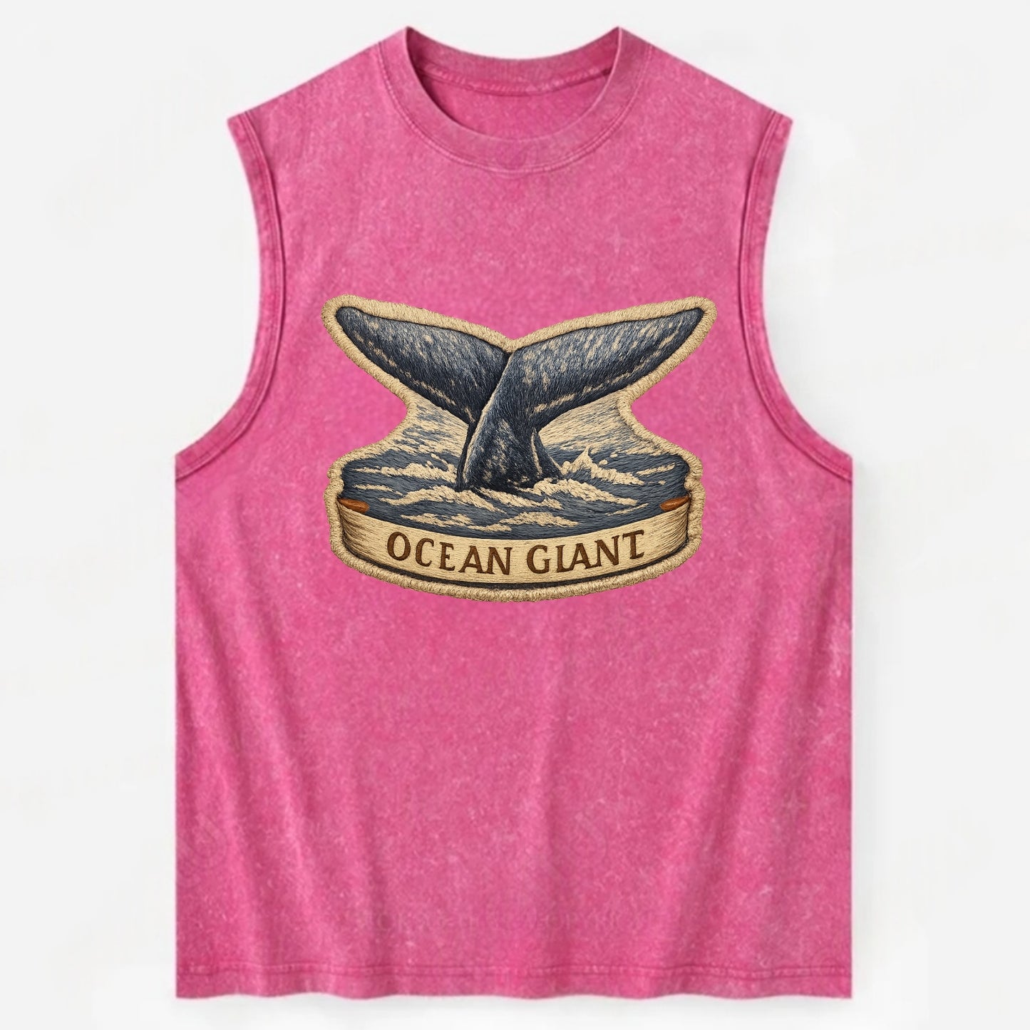 WHALE TAIL - diving whale in blue and gray , ocean giant - Vintage Washed Tank - Pink