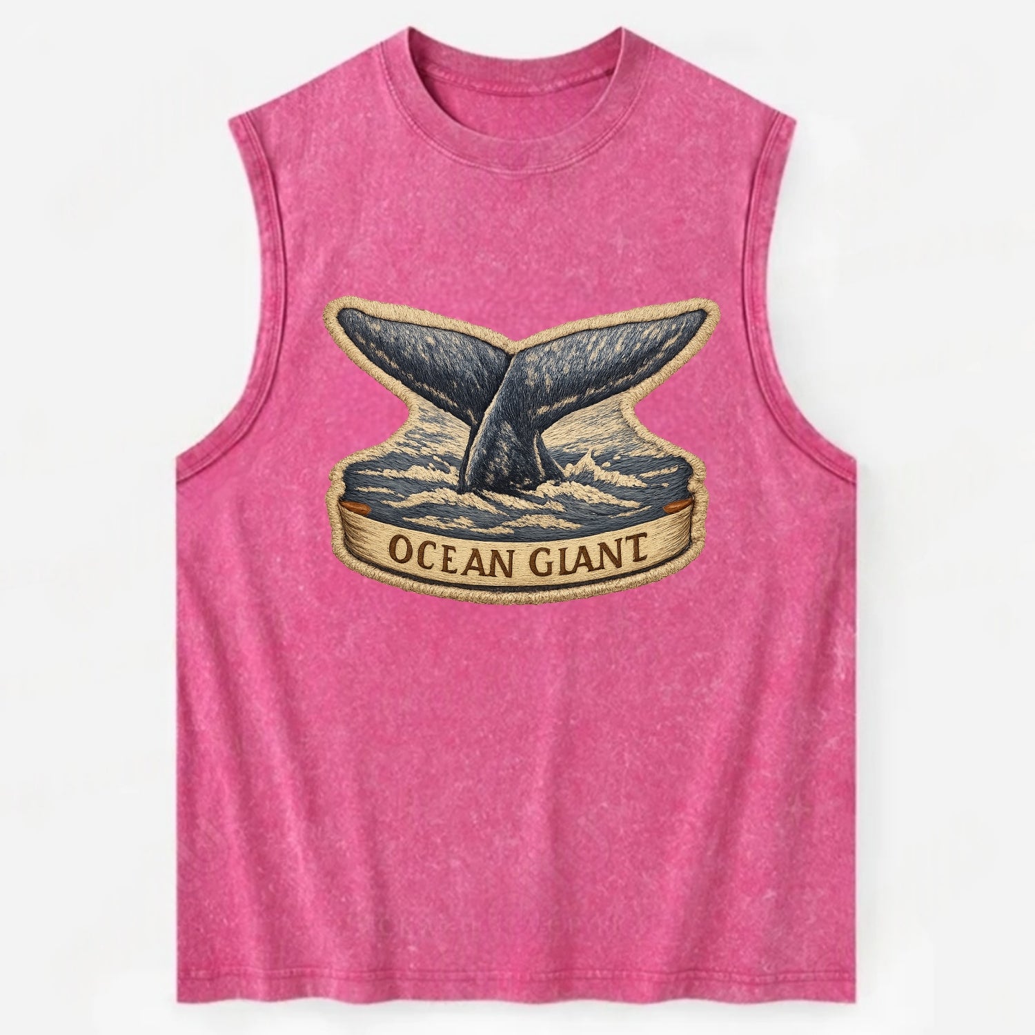 WHALE TAIL - diving whale in blue and gray , ocean giant - Vintage Washed Tank - Pink
