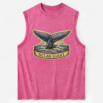 WHALE TAIL - diving whale in blue and gray , ocean giant - Vintage Washed Tank - Pink