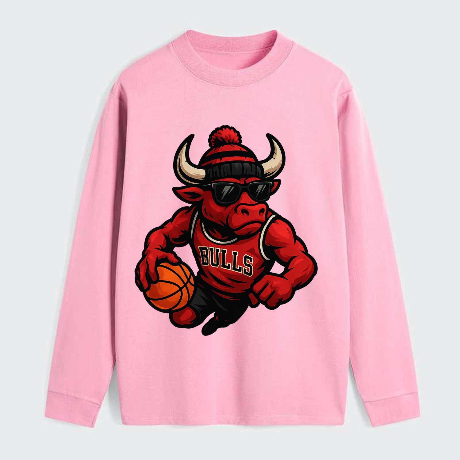 Chicago Bull wearing Bulls red and black beanie with horns design and - Classic Long Sleeve Shirt - Pink