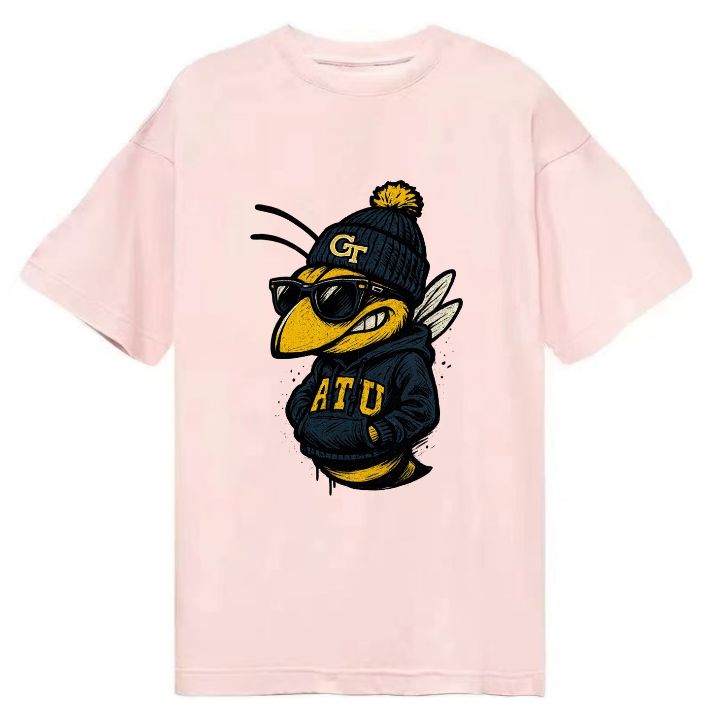 Atlanta Yellow Jacket wearing Georgia Tech beanie with GT patch - Classic T-shirt - Pink