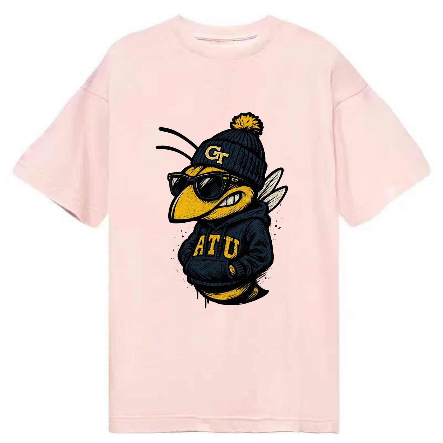 Atlanta Yellow Jacket wearing Georgia Tech beanie with GT patch - Classic T-shirt - Pink