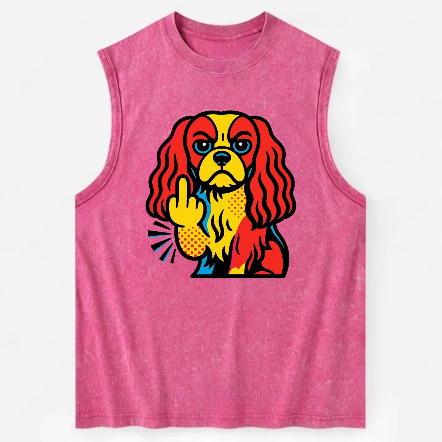 Cavalier King Charles Spaniel with long ears, regal paw giving finger - Vintage Washed Tank - Pink