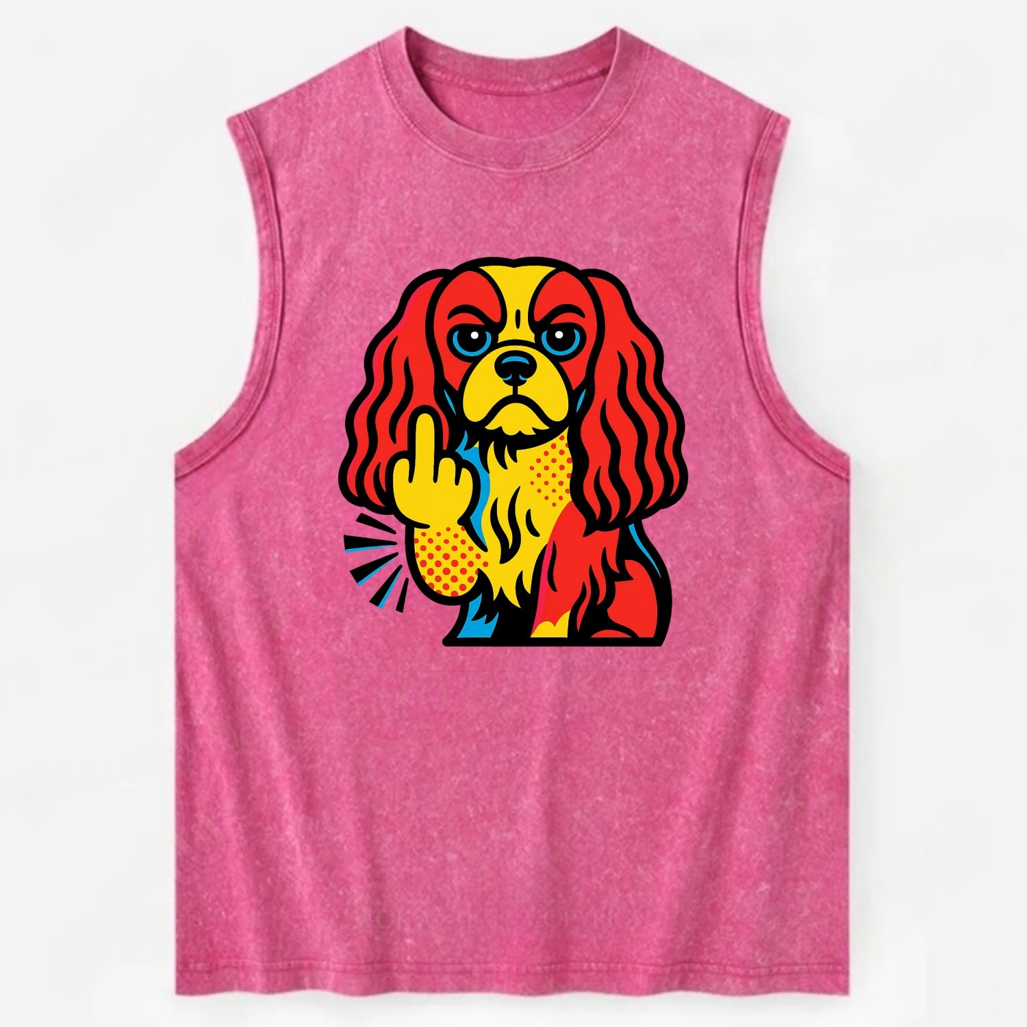 Cavalier King Charles Spaniel with long ears, regal paw giving finger - Vintage Washed Tank - Pink
