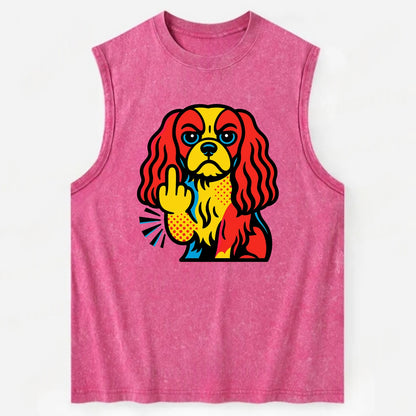 Cavalier King Charles Spaniel with long ears, regal paw giving finger - Vintage Washed Tank - Pink