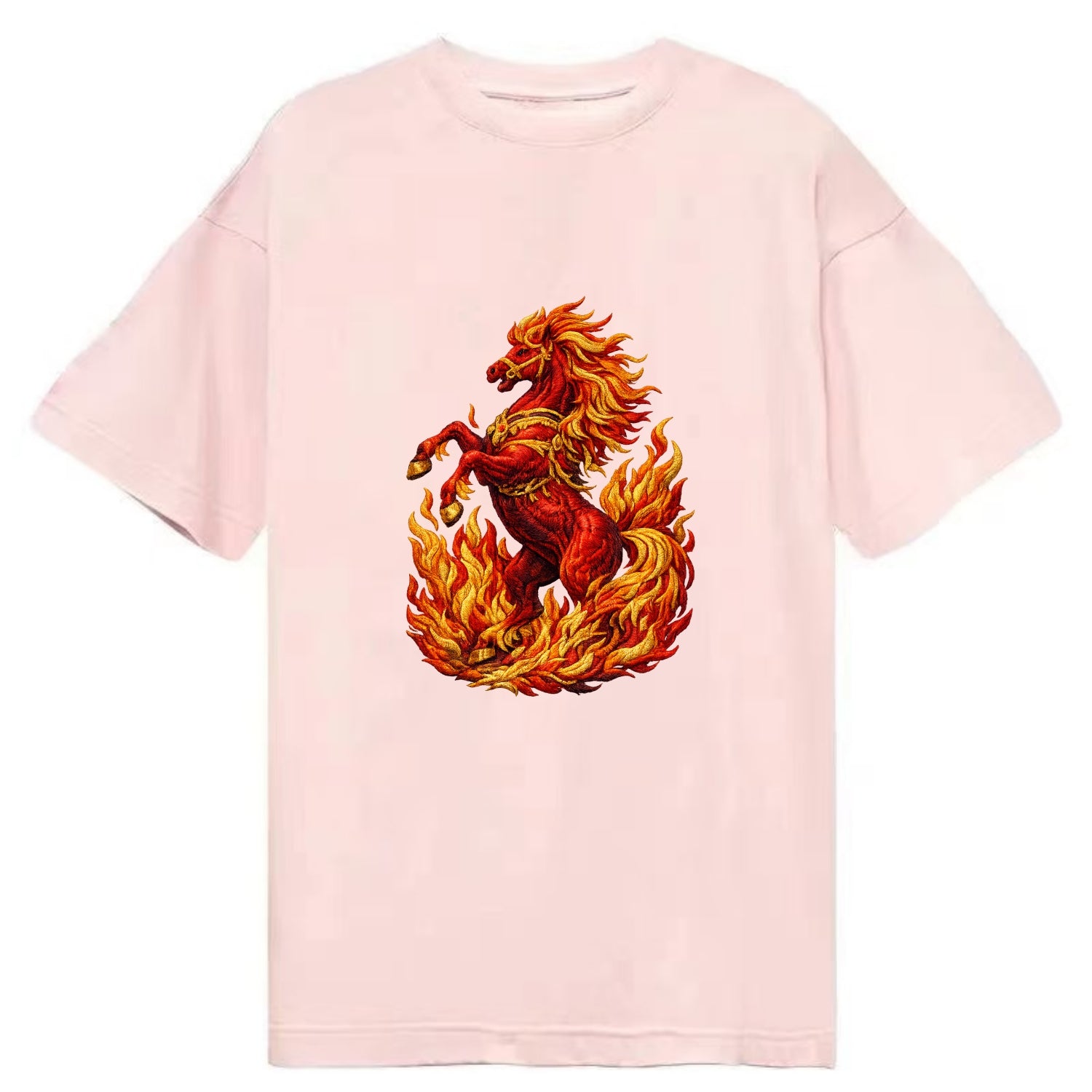 VICTORY BLAZE | Triumphant rearing horse in flames | Achievement celebration | - Classic T-shirt - Pink