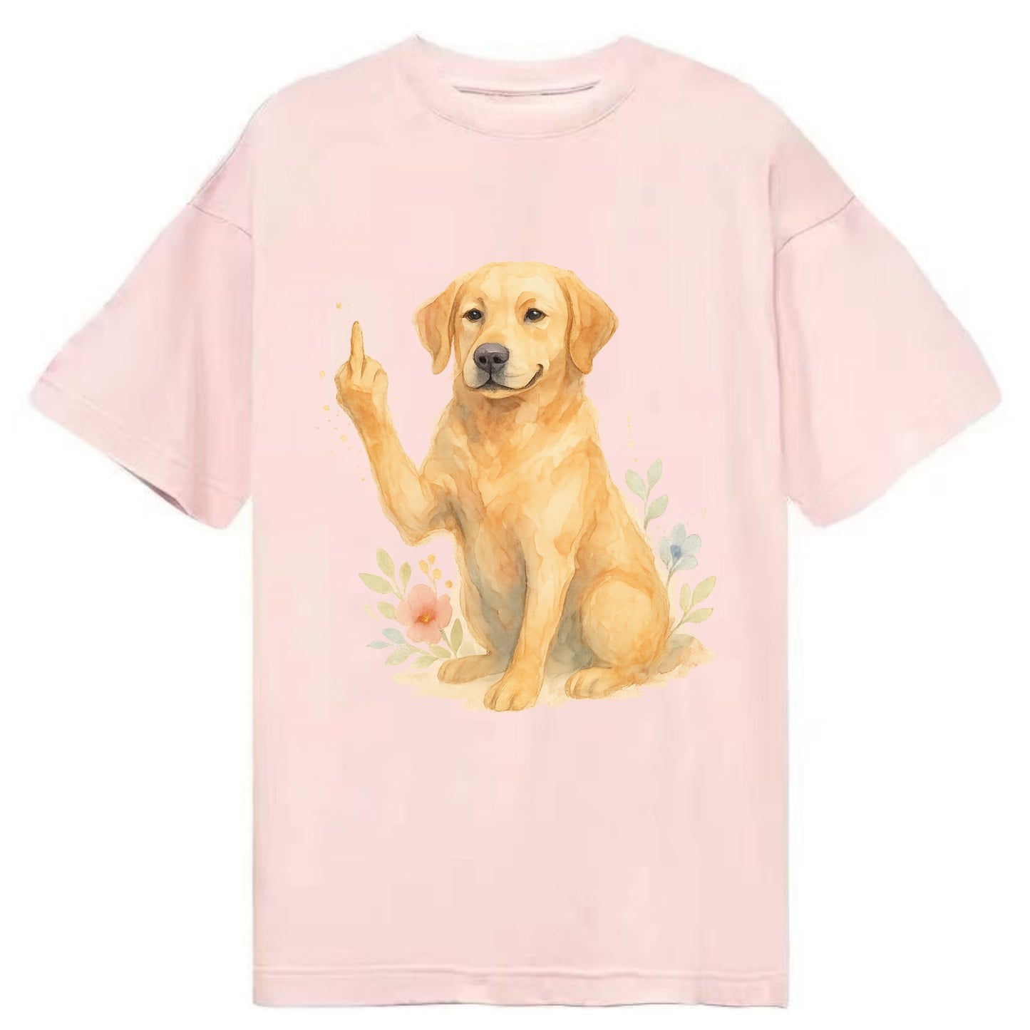 Labrador Retriever yellow sitting pretty, friendly face, strong paw up with sass - Classic T-shirt - Pink