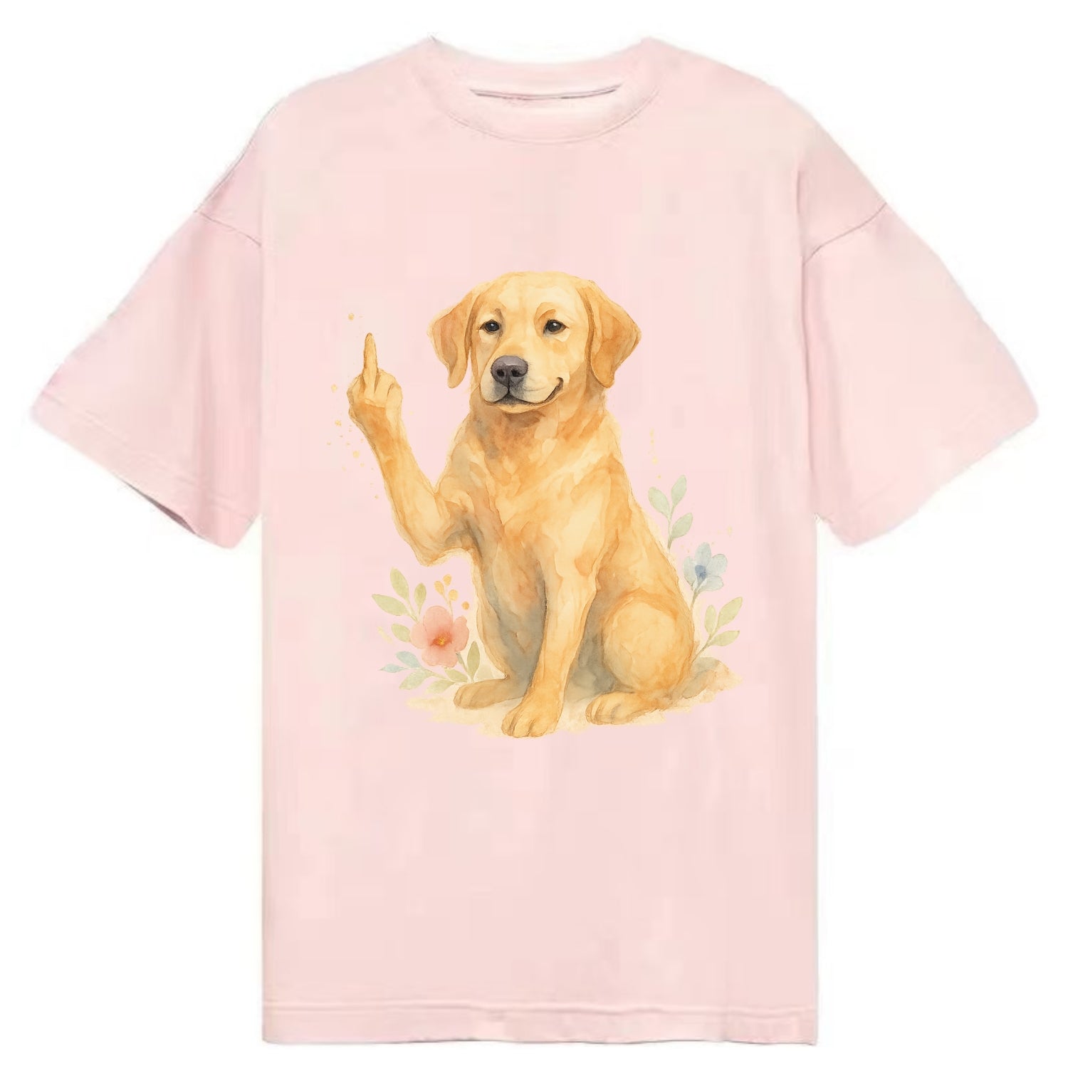 Labrador Retriever yellow sitting pretty, friendly face, strong paw up with sass - Classic T-shirt - Pink