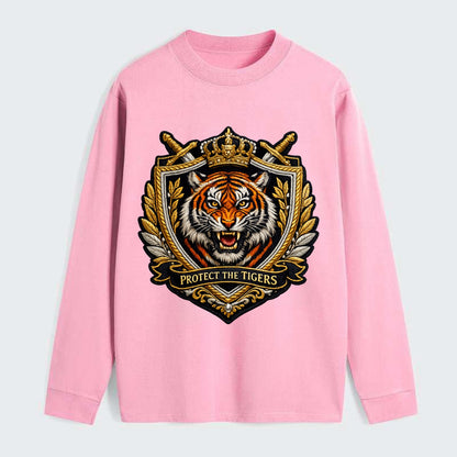 PROTECT THE TIGERS - tiger with shield in orange , big cat conservation - Classic Long Sleeve Shirt - Pink