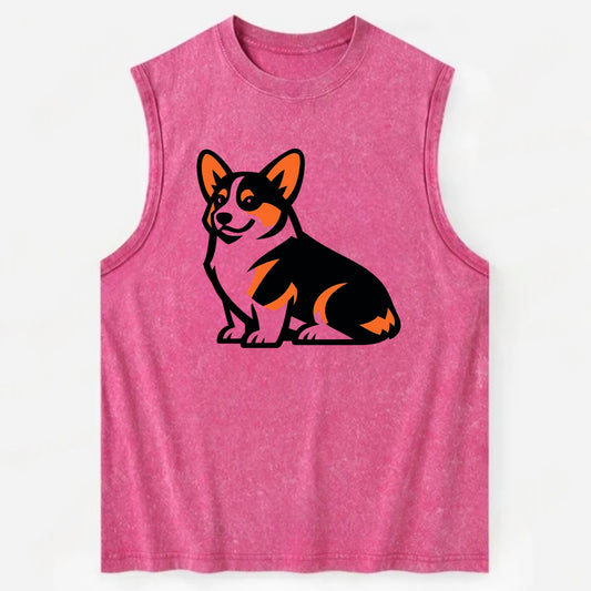 Tricolor Corgi Charm - Vintage Washed Tank - Pink