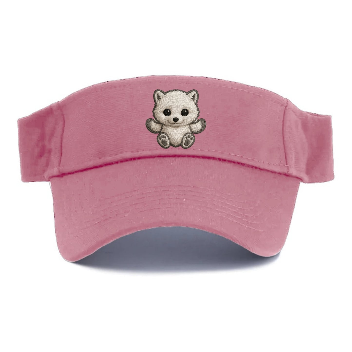 Baby Arctic Fox - white fluffy, tiny black nose, bright curious eyes, front-facing, snow - Visor - Pink