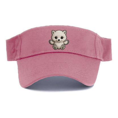 Baby Arctic Fox - white fluffy, tiny black nose, bright curious eyes, front-facing, snow - Visor - Pink